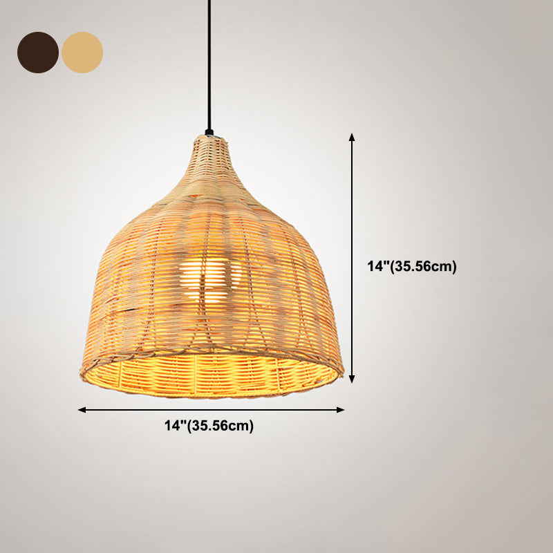 Rattan Domed Hanging Light Fixture Asia Style Pendant Ceiling Light