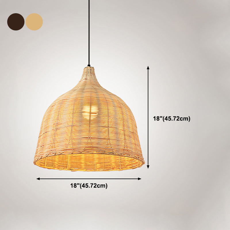 Rattan Domed Hanging Light Fixture Asia Style Pendant Ceiling Light