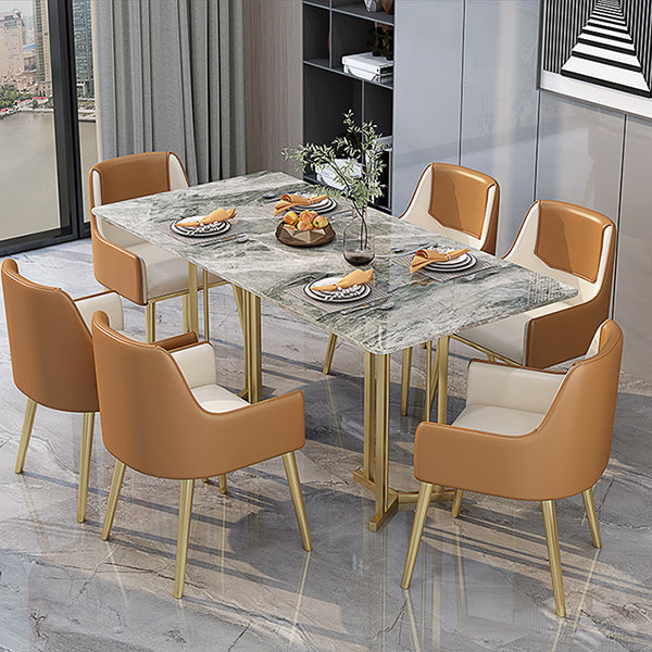 1/2/5/7 Pieces Luxury Dining Set Sintered Stone Dining Table with Leather Chairs