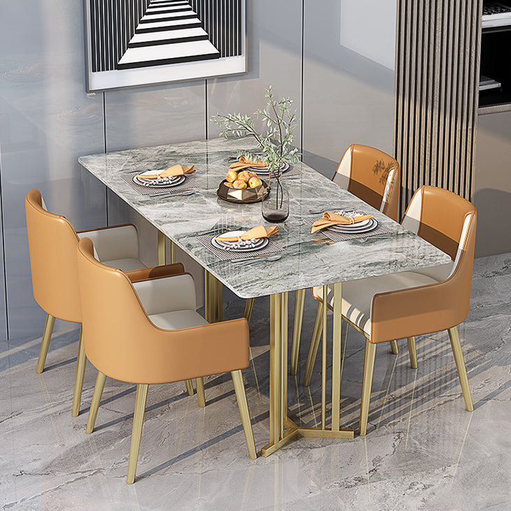 1/2/5/7 Pieces Luxury Dining Set Sintered Stone Dining Table with Leather Chairs