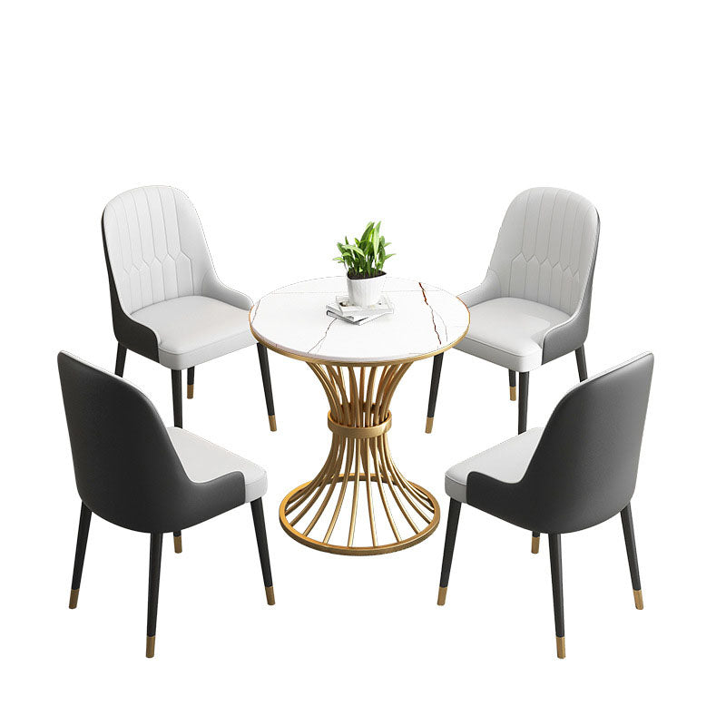 Glam Style 1/3/4/5 Pieces Dining Set Round Sintered Stone Dining Table Set