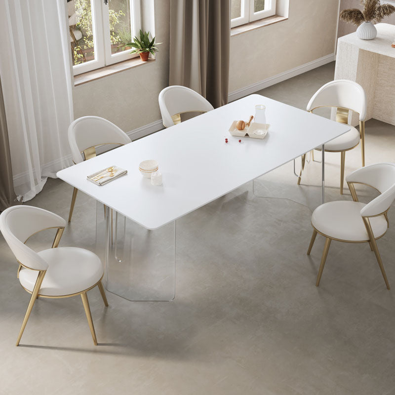 Modern 1/2/5/6 Pieces Acrylic Dining Table Set with White Sintered Stone Top Dinette Set
