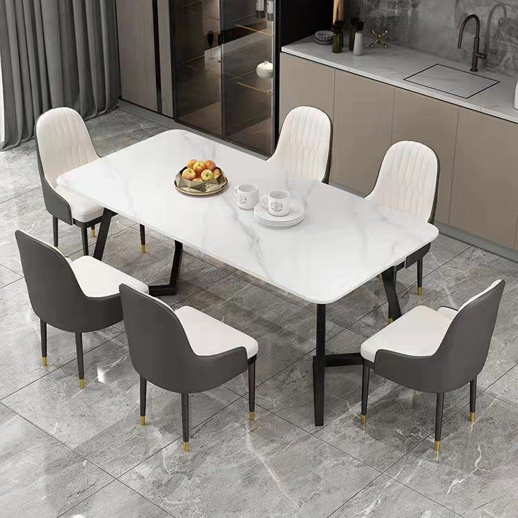 Modern 1/4/5/7 Pieces Dining Set Sintered Stone Dining Table with Leather Chairs