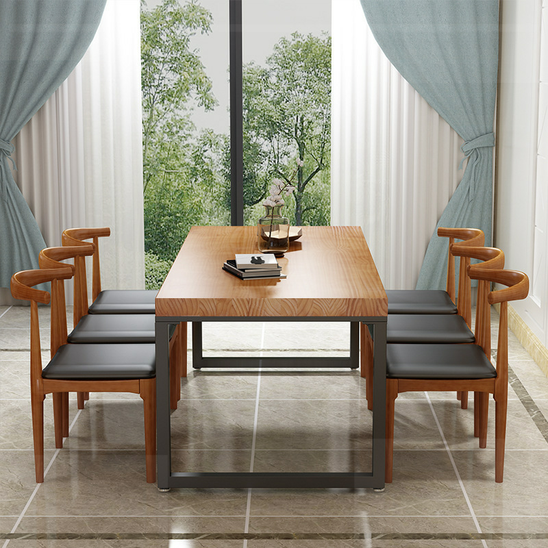 Metal Industrial Dining Table Pine Wood Top Table for Kitchen and Dining Room