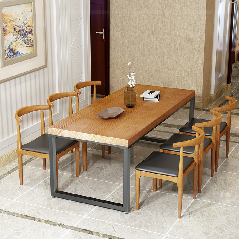 Metal Industrial Dining Table Pine Wood Top Table for Kitchen and Dining Room