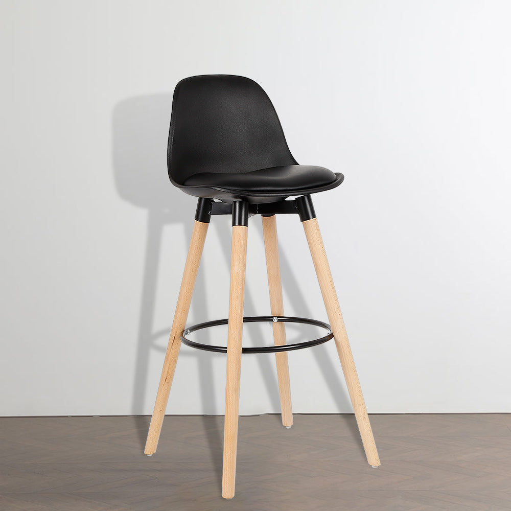Modern Style Beech Bar Stool with Footrest and Low Back Bistro Bar Stool 28 Inches
