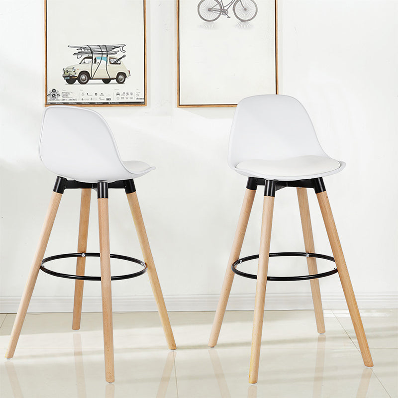 Modern Style Beech Bar Stool with Footrest and Low Back Bistro Bar Stool 28 Inches