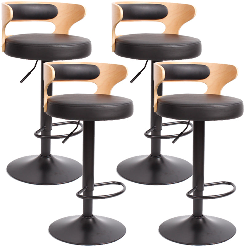 Industrial Style Bar Stool Round Leather Seat with Adjustable Height for Counter Bar