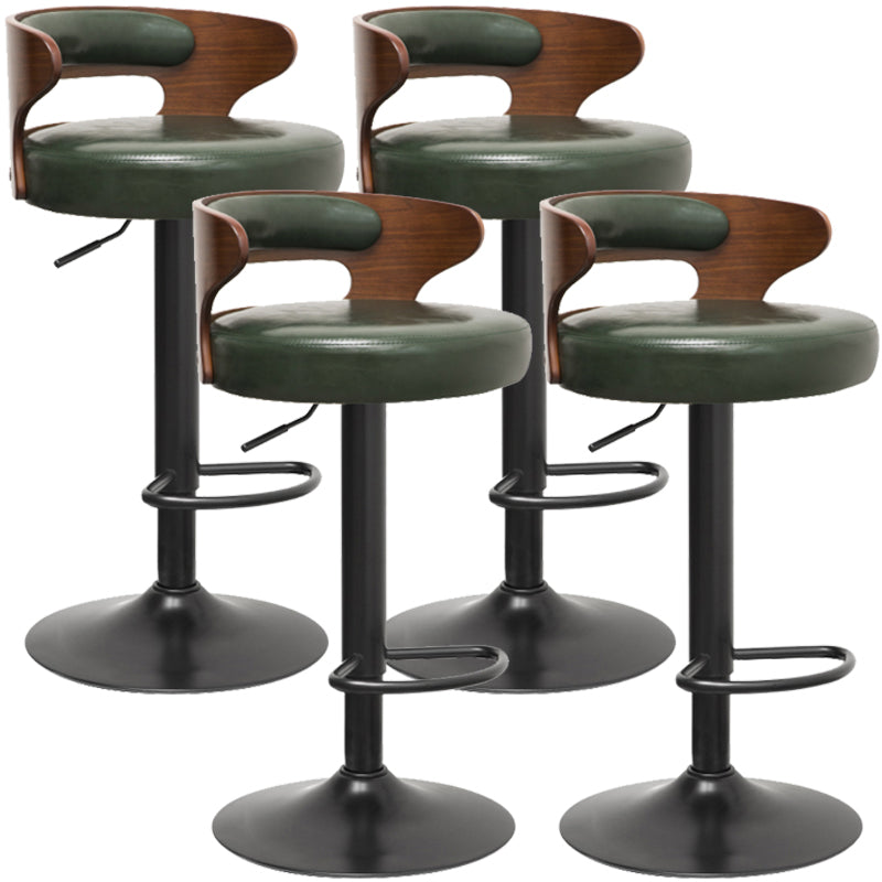 Industrial Style Bar Stool Round Leather Seat with Adjustable Height for Counter Bar