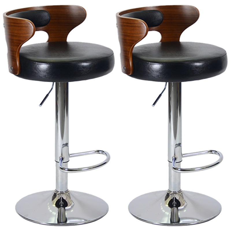 Industrial Style Bar Stool Round Leather Seat with Adjustable Height for Counter Bar