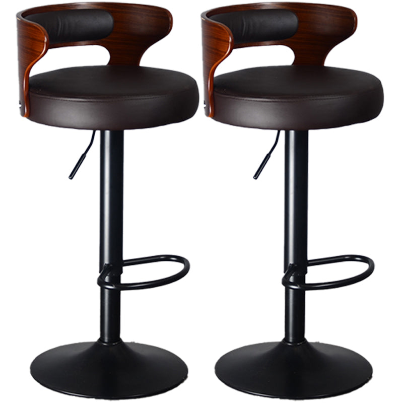 Industrial Style Bar Stool Round Leather Seat with Adjustable Height for Counter Bar