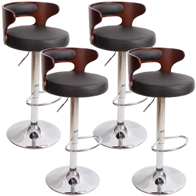 Industrial Style Bar Stool Round Leather Seat with Adjustable Height for Counter Bar