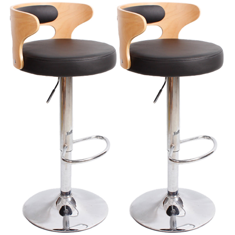 Industrial Style Bar Stool Round Leather Seat with Adjustable Height for Counter Bar