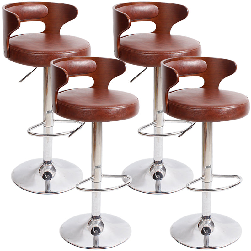 Industrial Style Bar Stool Round Leather Seat with Adjustable Height for Counter Bar