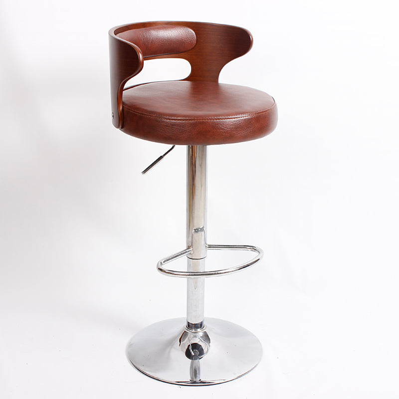 Industrial Style Bar Stool Round Leather Seat with Adjustable Height for Counter Bar