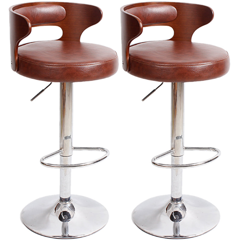 Industrial Style Bar Stool Round Leather Seat with Adjustable Height for Counter Bar
