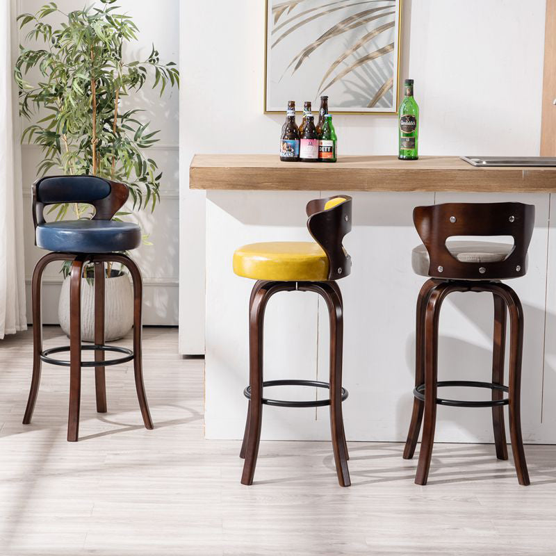 Modern Armless Backrest Counter Stool Wood Kitchen Bar Stool with Pedal and Cushion