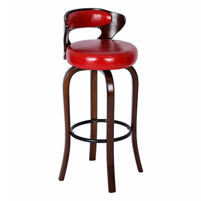 Modern Armless Backrest Counter Stool Wood Kitchen Bar Stool with Pedal and Cushion