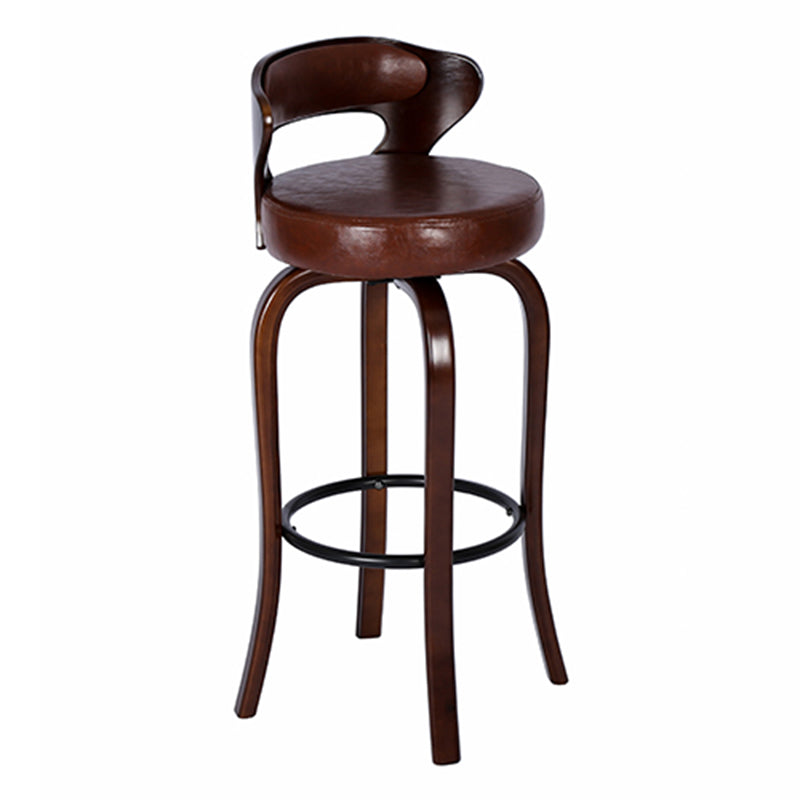 Modern Armless Backrest Counter Stool Wood Kitchen Bar Stool with Pedal and Cushion