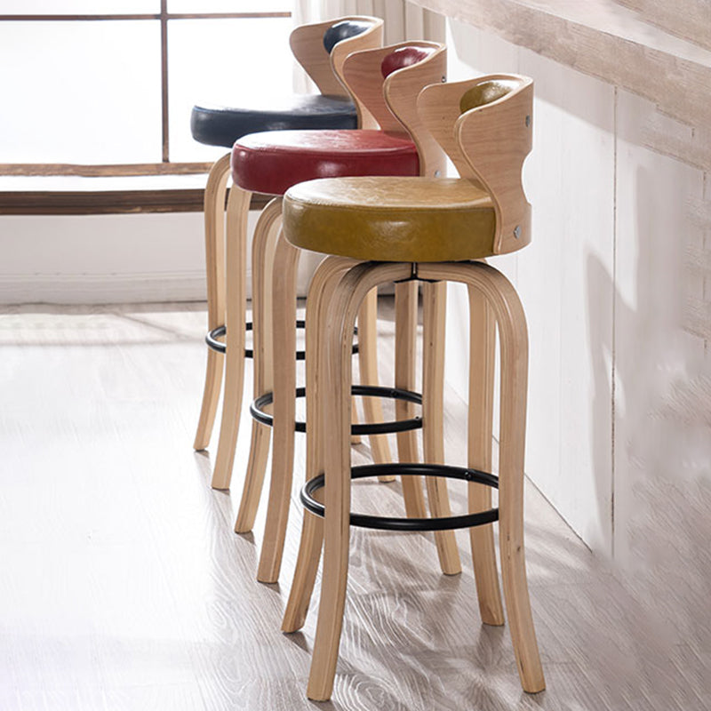 Modern Armless Backrest Counter Stool Wood Kitchen Bar Stool with Pedal and Cushion
