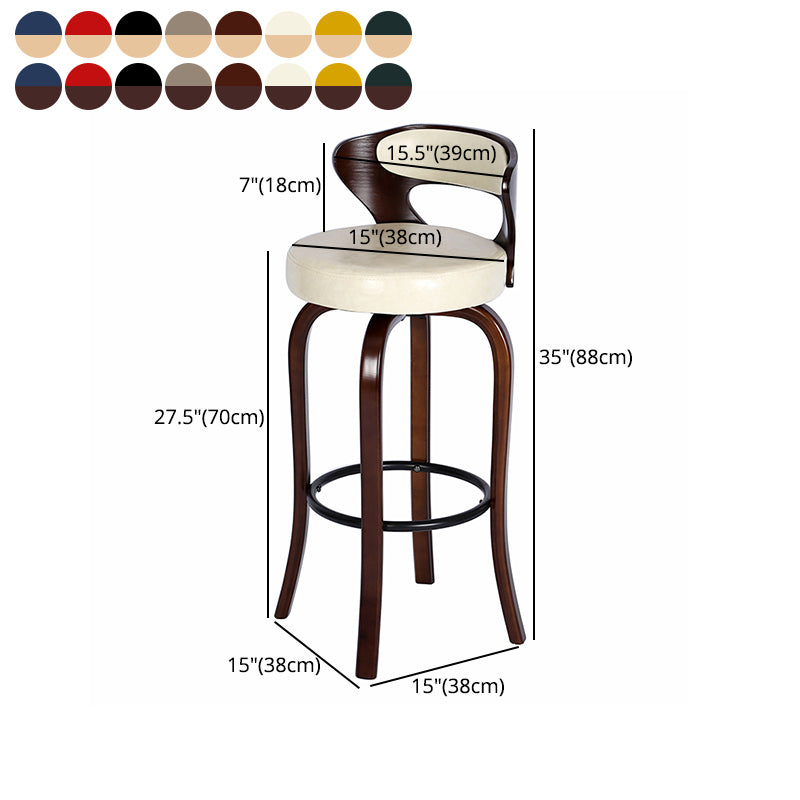 Modern Armless Backrest Counter Stool Wood Kitchen Bar Stool with Pedal and Cushion