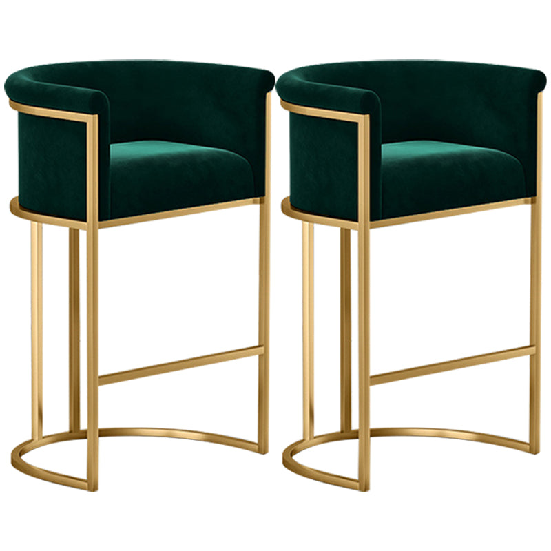 Taburete de bar con respaldo sin brazos Glam, taburete de bar de hierro para joyería con cojín de terciopelo