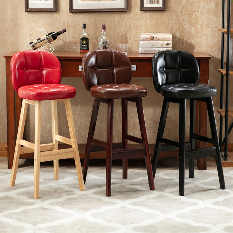 Modern Backrest Armless Counter Stool Wood Bar Stool with Pedal and Cushion