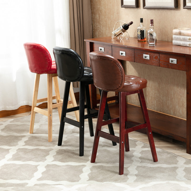 Modern Backrest Armless Counter Stool Wood Bar Stool with Pedal and Cushion