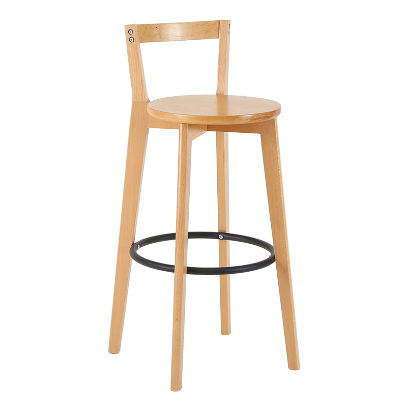 Taburete de bar de estilo industrial, asiento redondo con patas de madera con respaldo bajo para barra de cocina