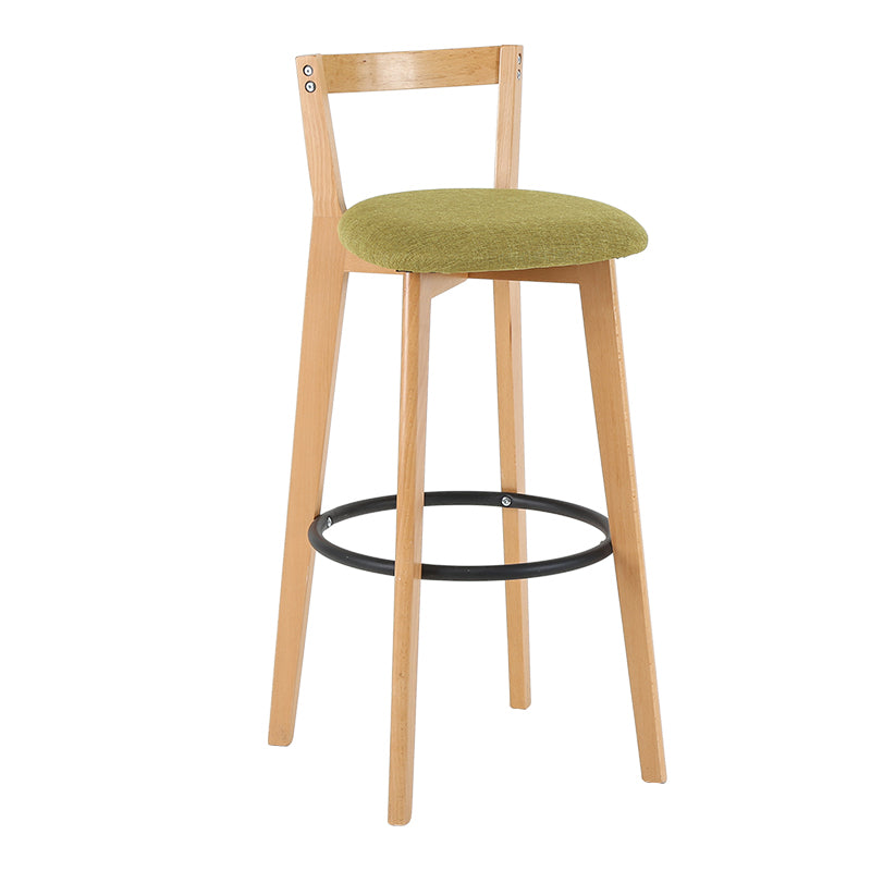 Taburete de bar de estilo industrial, asiento redondo con patas de madera con respaldo bajo para barra de cocina