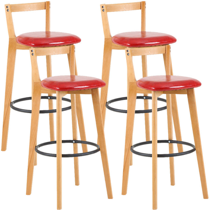Taburete de bar de estilo industrial, asiento redondo con patas de madera con respaldo bajo para barra de cocina