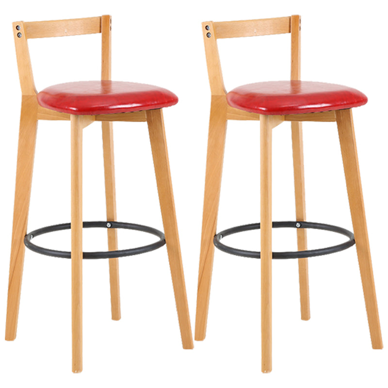 Taburete de bar de estilo industrial, asiento redondo con patas de madera con respaldo bajo para barra de cocina