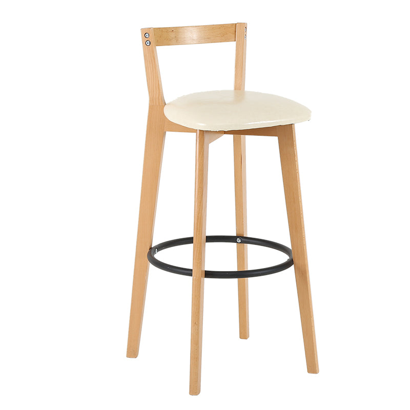 Taburete de bar de estilo industrial, asiento redondo con patas de madera con respaldo bajo para barra de cocina