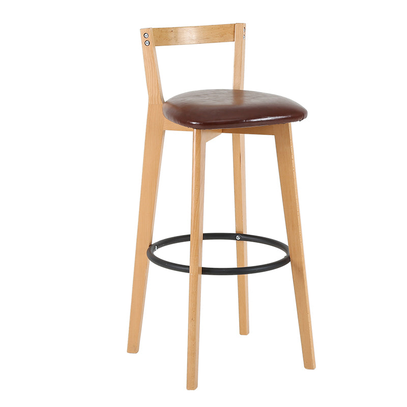 Taburete de bar de estilo industrial, asiento redondo con patas de madera con respaldo bajo para barra de cocina