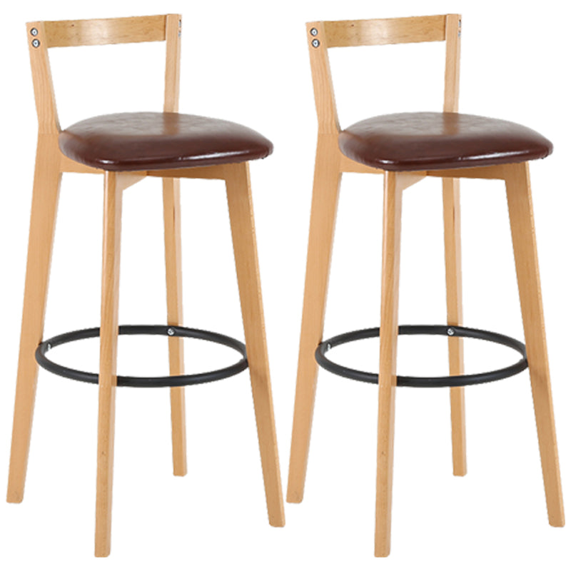 Taburete de bar de estilo industrial, asiento redondo con patas de madera con respaldo bajo para barra de cocina