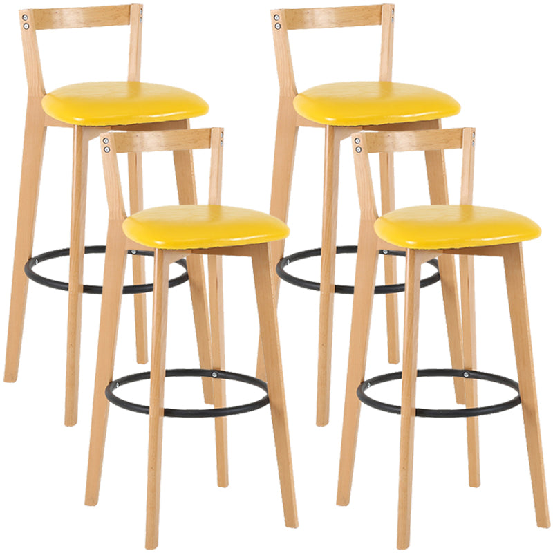 Taburete de bar de estilo industrial, asiento redondo con patas de madera con respaldo bajo para barra de cocina