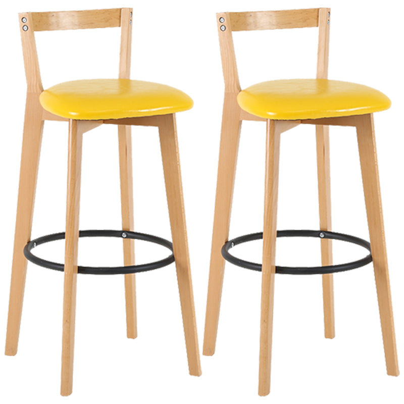 Taburete de bar de estilo industrial, asiento redondo con patas de madera con respaldo bajo para barra de cocina
