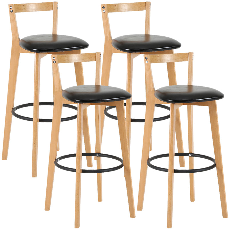 Taburete de bar de estilo industrial, asiento redondo con patas de madera con respaldo bajo para barra de cocina