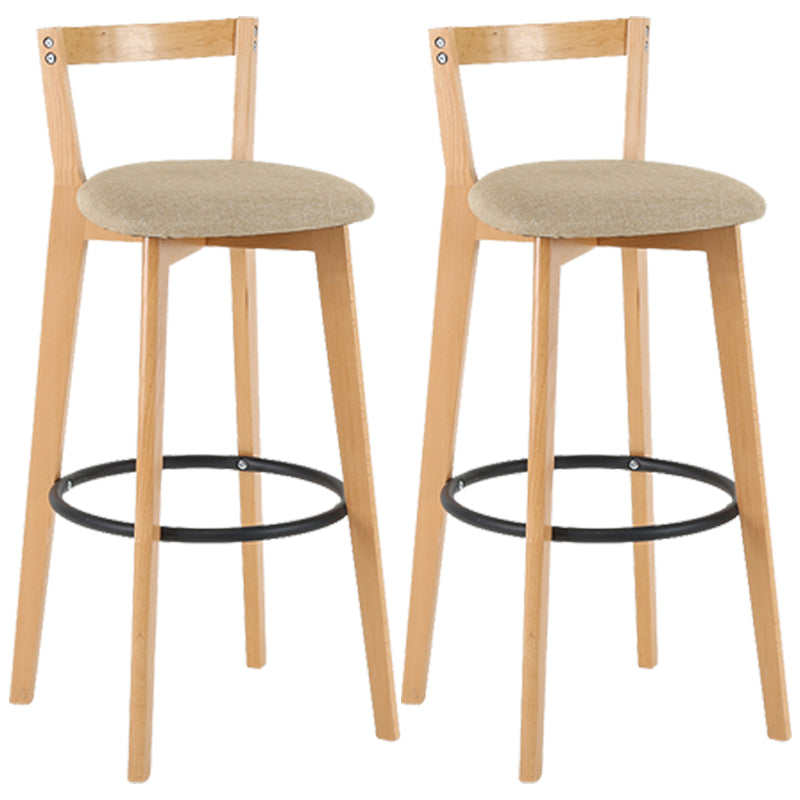 Taburete de bar de estilo industrial, asiento redondo con patas de madera con respaldo bajo para barra de cocina
