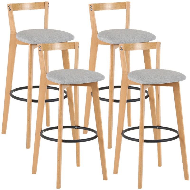 Taburete de bar de estilo industrial, asiento redondo con patas de madera con respaldo bajo para barra de cocina