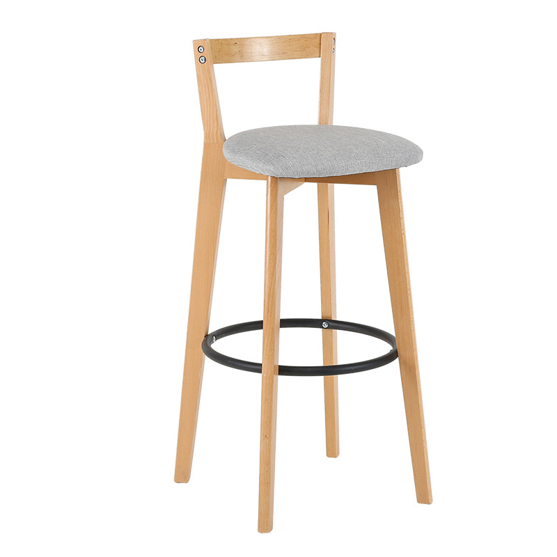 Taburete de bar de estilo industrial, asiento redondo con patas de madera con respaldo bajo para barra de cocina