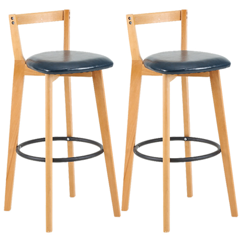Taburete de bar de estilo industrial, asiento redondo con patas de madera con respaldo bajo para barra de cocina
