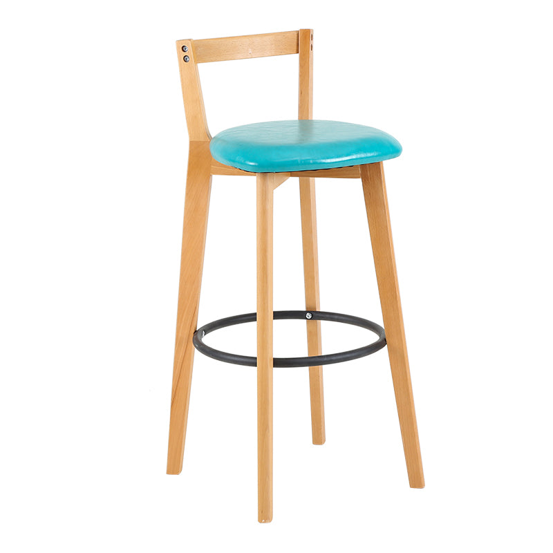 Taburete de bar de estilo industrial, asiento redondo con patas de madera con respaldo bajo para barra de cocina
