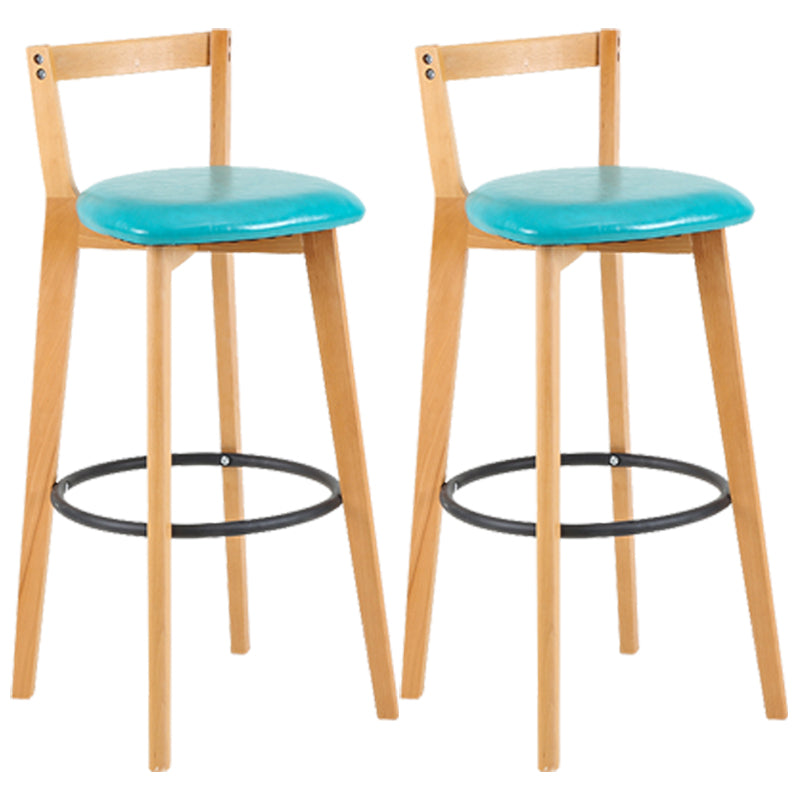 Taburete de bar de estilo industrial, asiento redondo con patas de madera con respaldo bajo para barra de cocina
