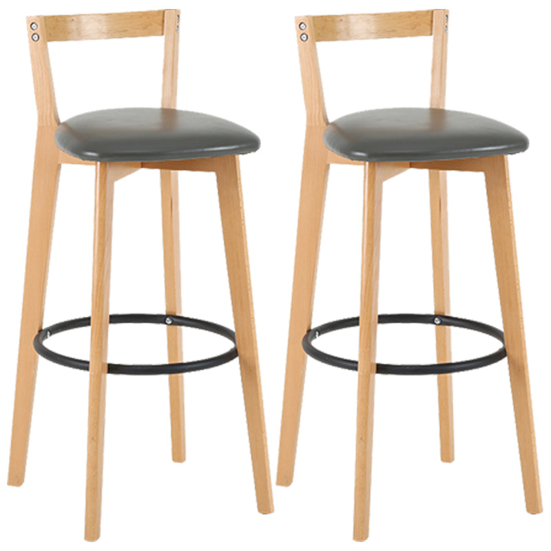 Taburete de bar de estilo industrial, asiento redondo con patas de madera con respaldo bajo para barra de cocina