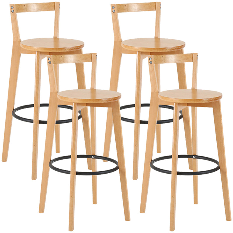 Taburete de bar de estilo industrial, asiento redondo con patas de madera con respaldo bajo para barra de cocina