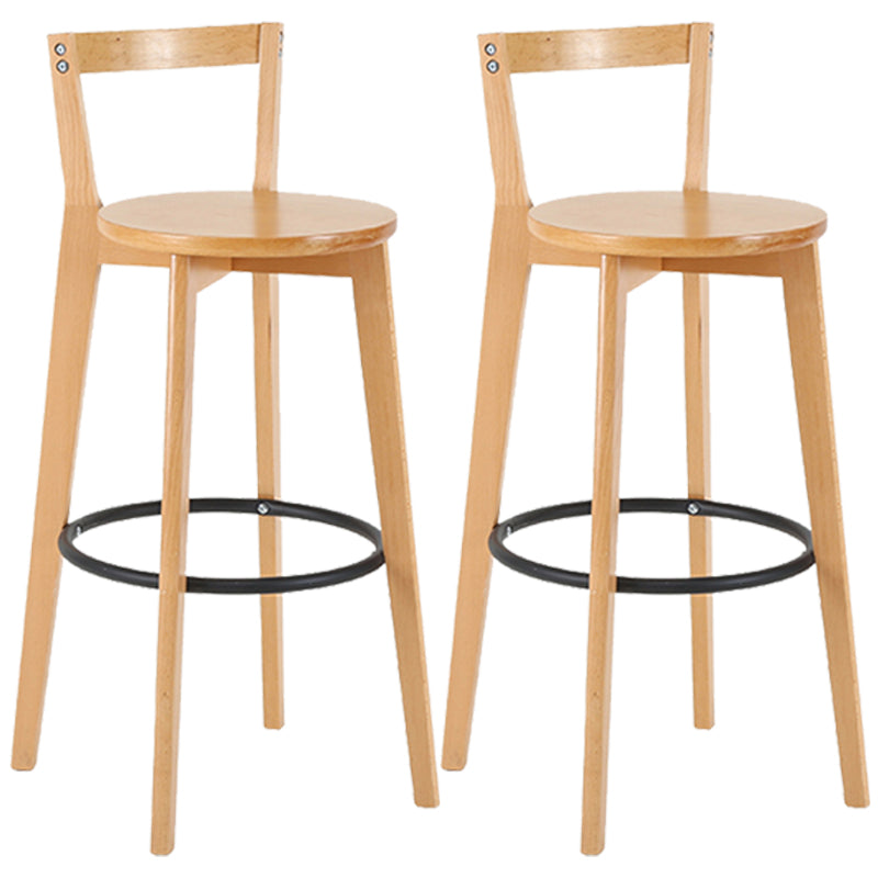 Taburete de bar de estilo industrial, asiento redondo con patas de madera con respaldo bajo para barra de cocina