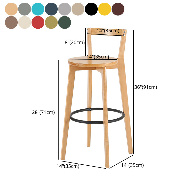 Taburete de bar de estilo industrial, asiento redondo con patas de madera con respaldo bajo para barra de cocina