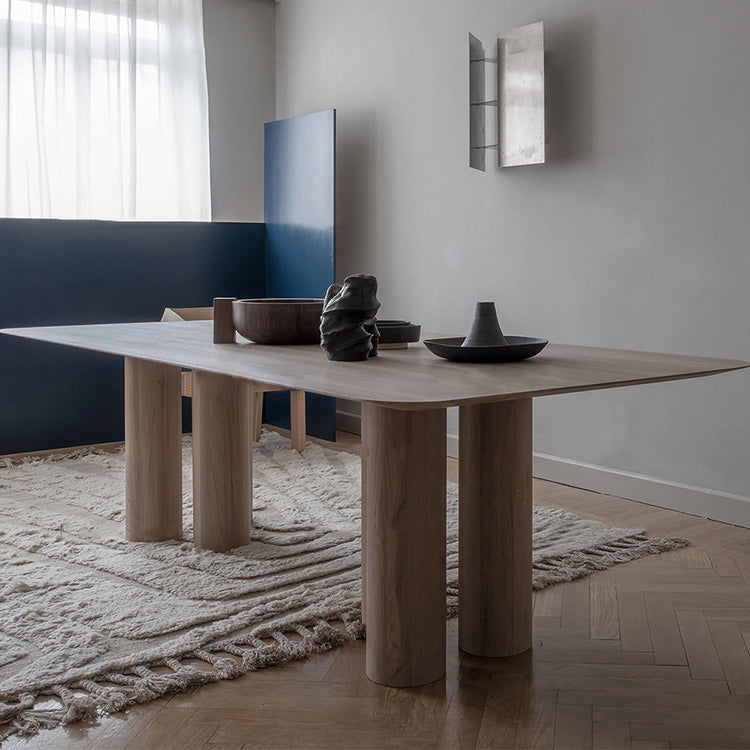 Rectangle Shape Casual Dining Table Solid Wood Fixed Table for Kitchen