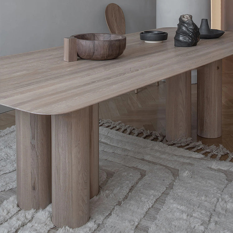 Rectangle Shape Casual Dining Table Solid Wood Fixed Table for Kitchen